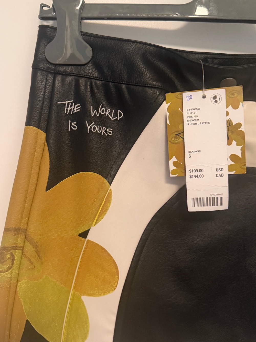 Urban Outfitters Black, Yellow & Cream Floral Faux Leather Mini Skirt